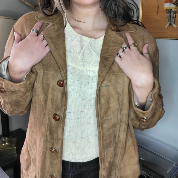 Vintage Suede Leather Jacket McGregor Mens 40 Tan Brown 1970s 70s Hippie - Picture 4 of 10